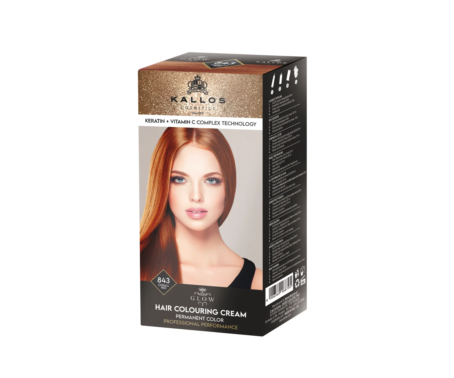 Kallos Glow Vopsea de păr 843, roșcat Coral, 60 ml