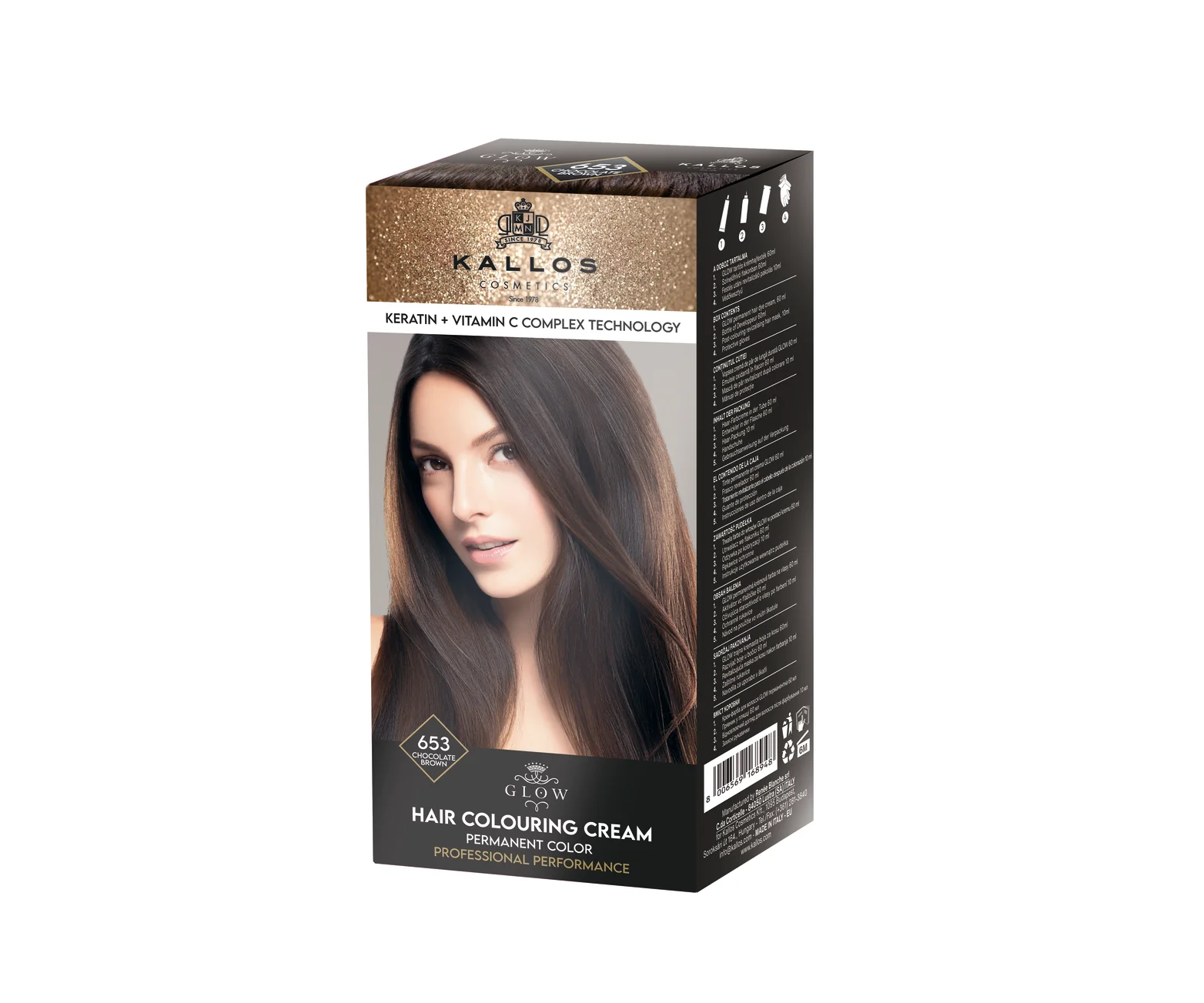 Vopsea de păr cremă Kallos Glow 653 șaten ciocolatiu