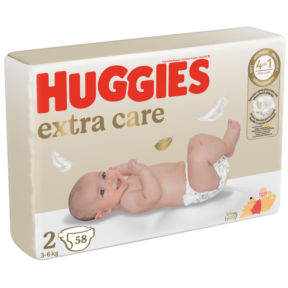 Huggies scutece Extra Care Jumbo 2, 3-6 kg, 58 buc.