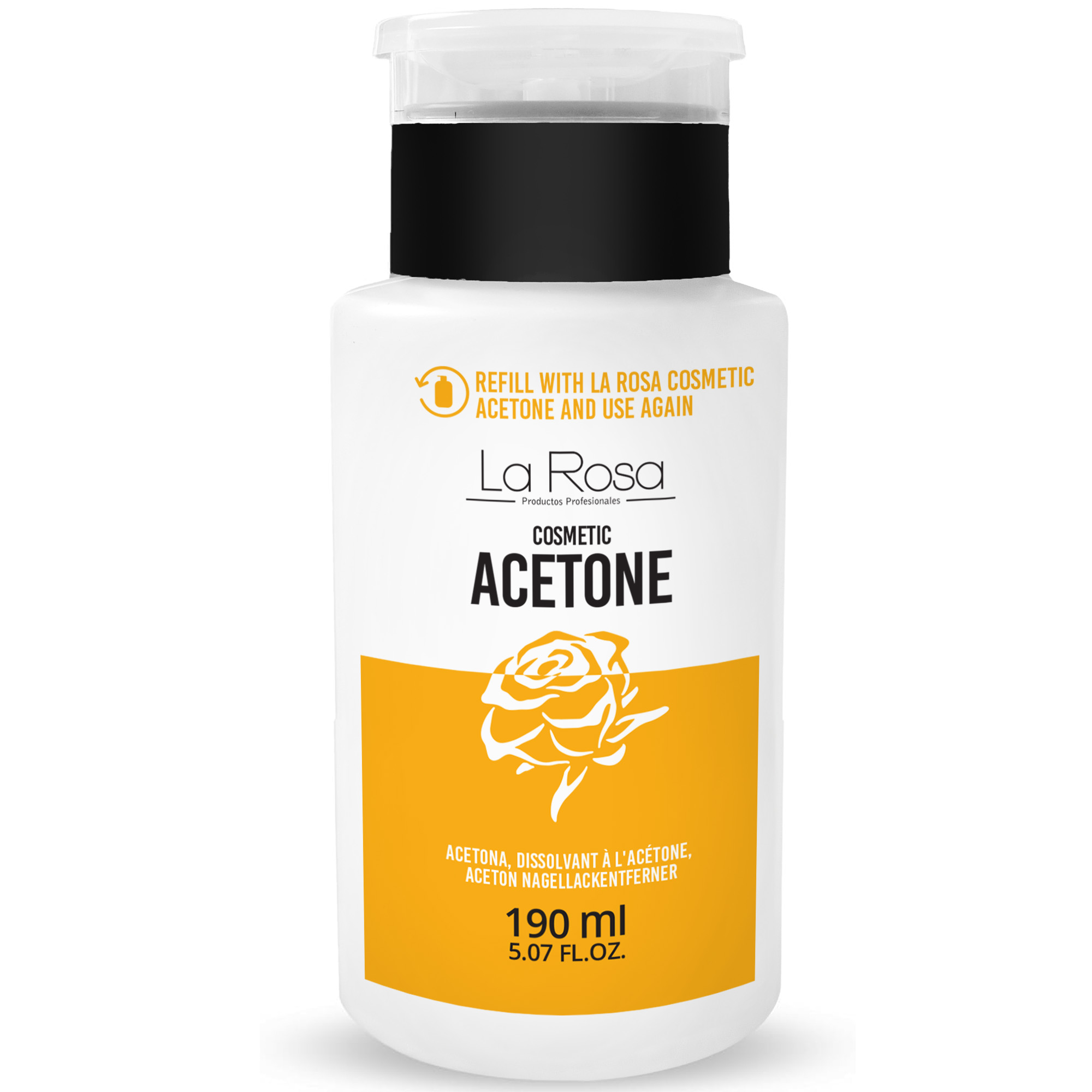 Acetonă cu pompiță pentru îndepărtarea lacului de unghii La Rosa Profesionales, 190 ml